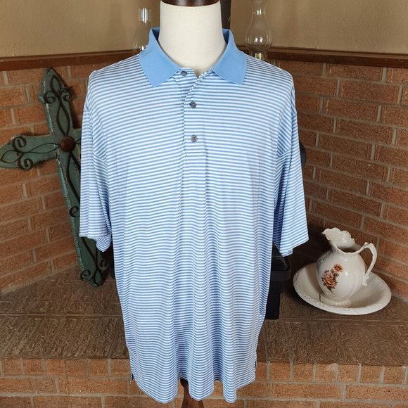 FootJoy Prodry Lisle Light Blue and White Striped Polo Size XL - Picture 3 of 7